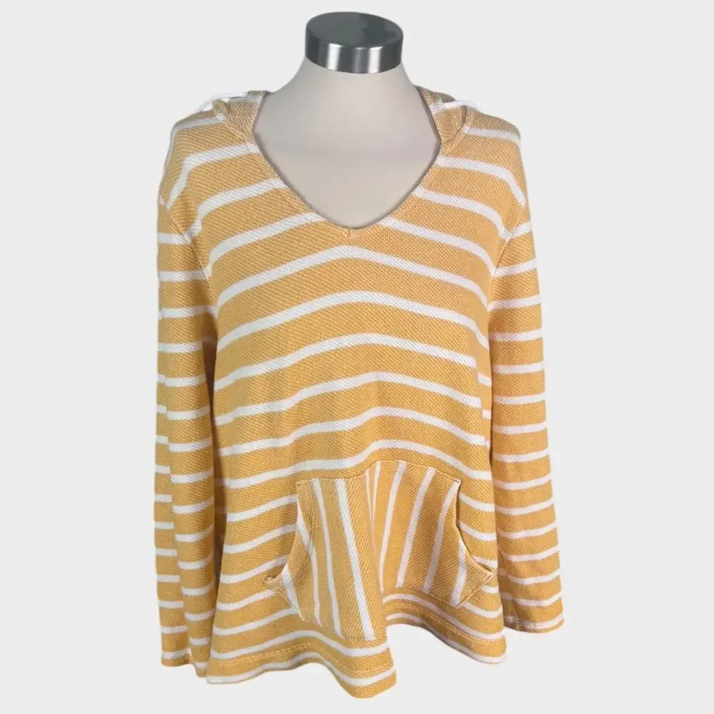 Old Navy Womens XL Hooded Yellow Striped Pullover with Pouch Pocket